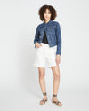 Katie High Rise Crossover Denim Shorts - White thumbnail 2