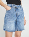 Katie High Rise Crossover Denim Shorts - Distressed Vintage Indigo Wash thumbnail 4