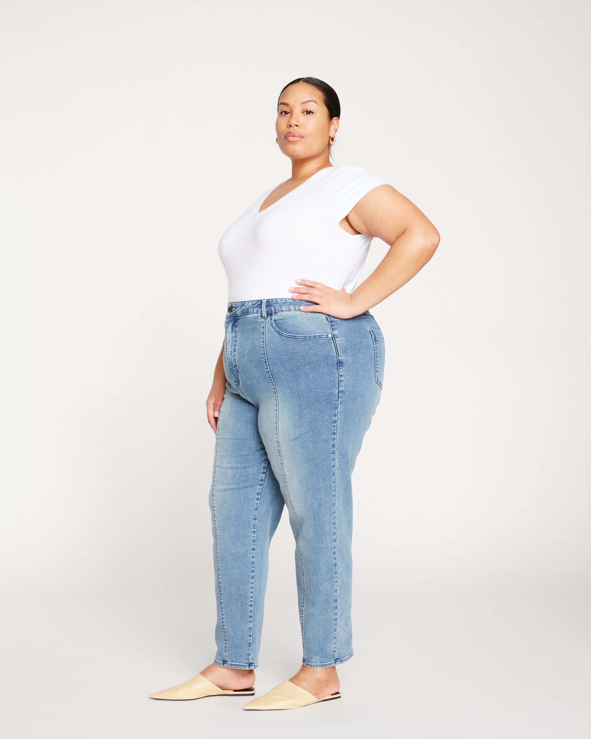 Whitney Super High Rise Seam Tapered Leg Jeans - Distressed Light Blue Zoom image 8