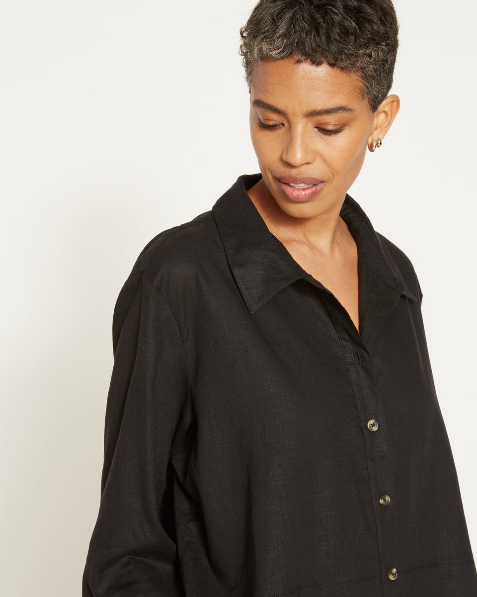 Dawn Linen Hi Low Tunic - Black Zoom image 0