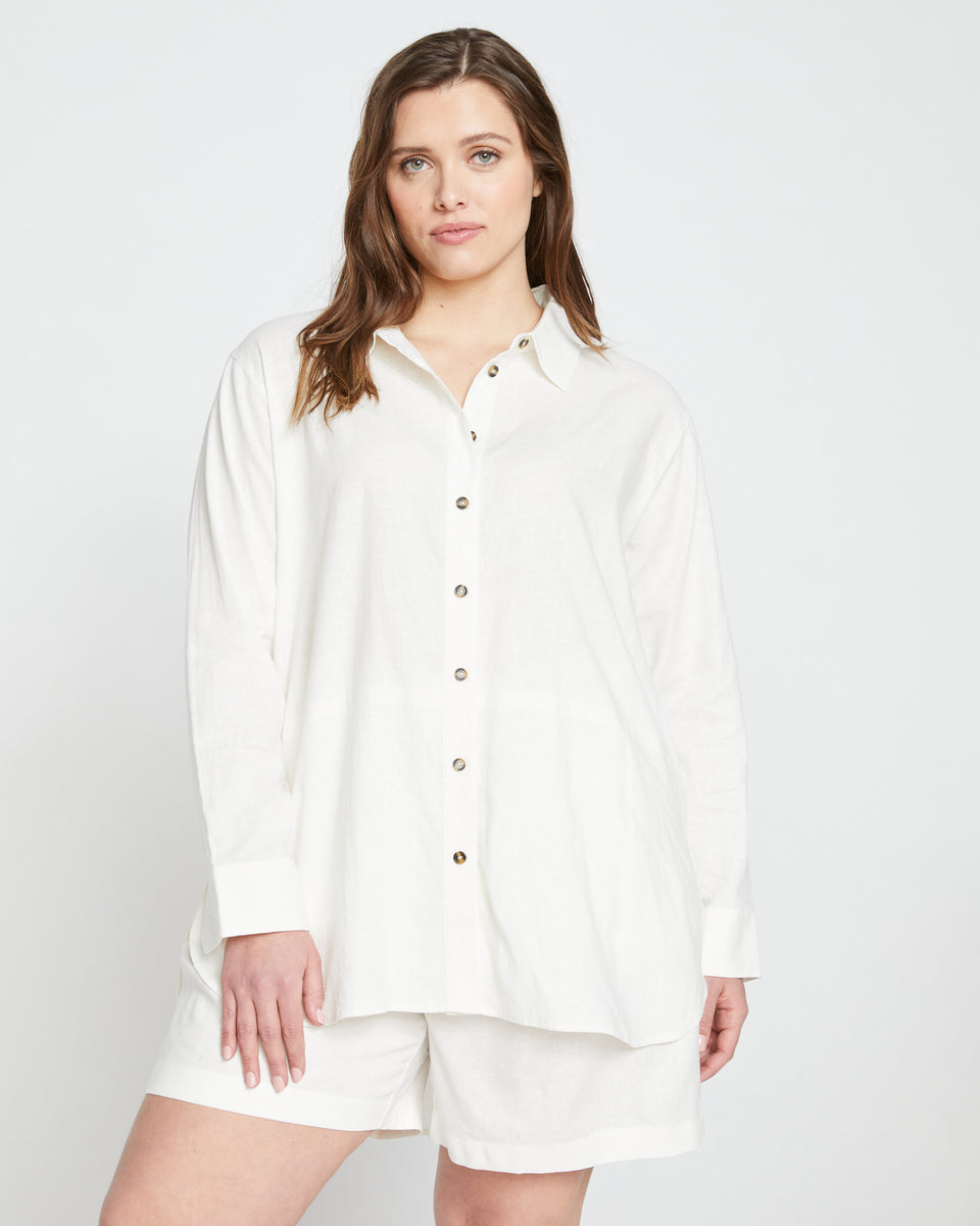 Dawn Linen Hi Low Tunic - White Zoom image 1