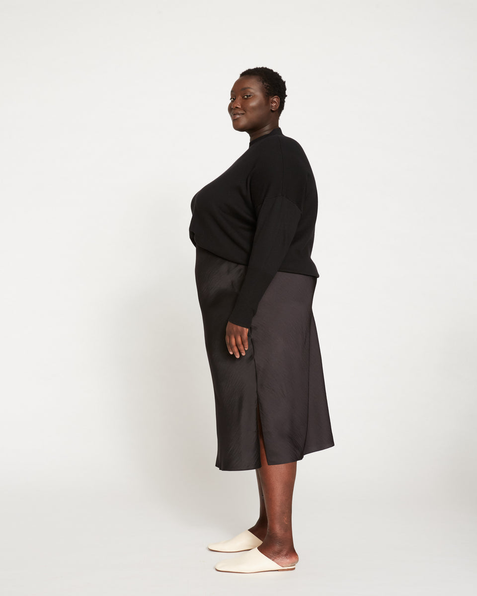 Diane Satin Midi Bias Skirt - Black Zoom image 2
