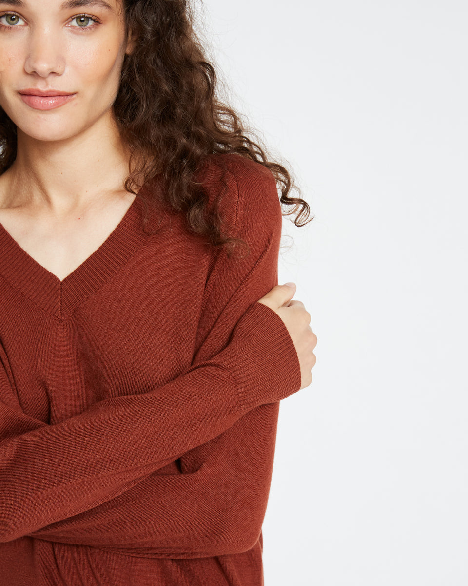 Eco Relaxed Core V Neck Sweater - Deep Caramel Zoom image 3