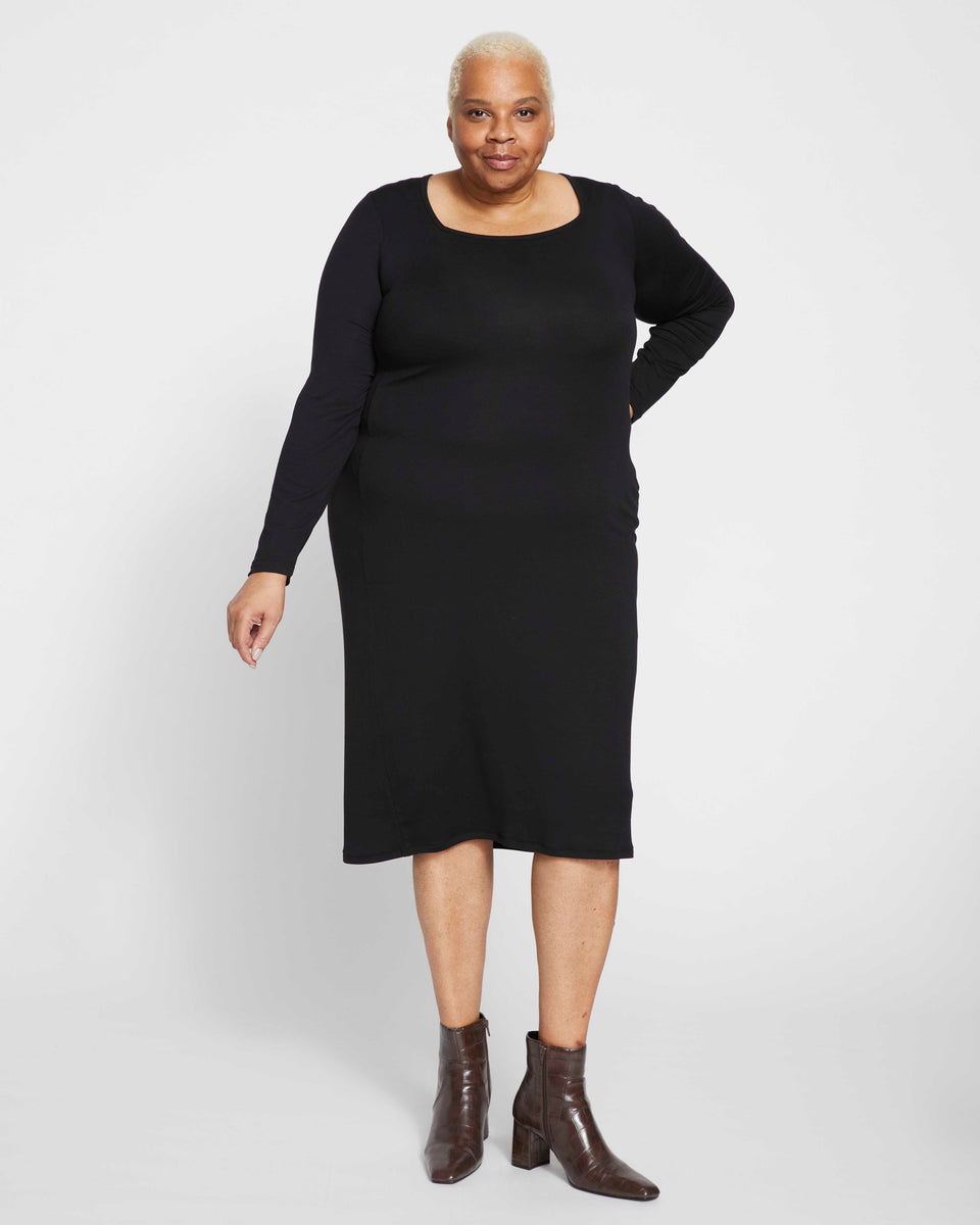 Foundation Long Sleeve Square Neck Dress - Black Zoom image 0