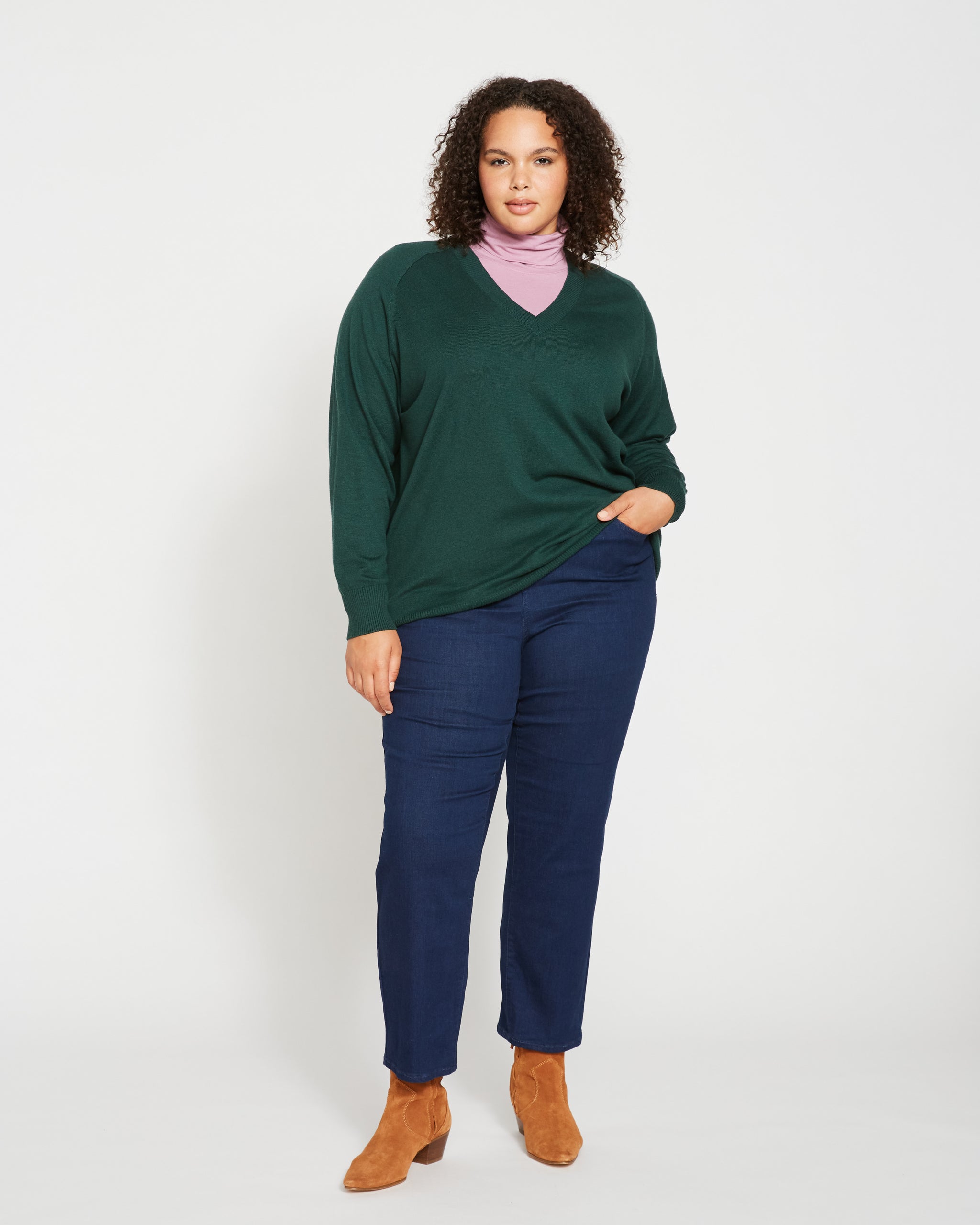 Eco Relaxed Core V Neck Sweater - Heather Forest | Universal Standard