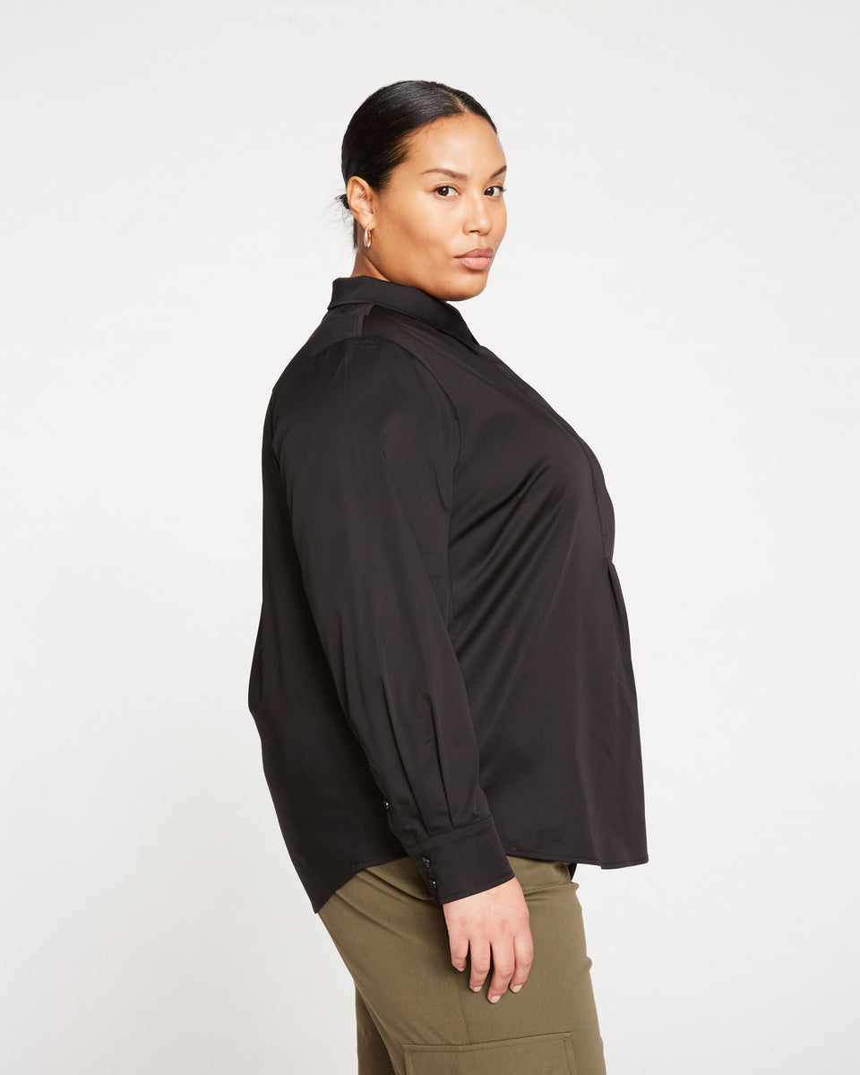 Elbe Popover Stretch Poplin Shirt Classic Fit - Black Zoom image 3