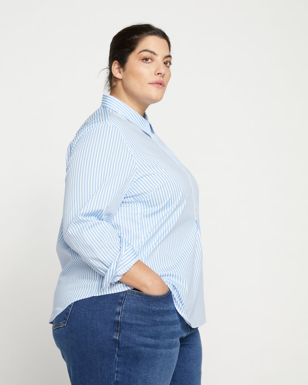 Elbe Popover Stretch Poplin Shirt Classic Fit - Blue/White Stripe - image 1