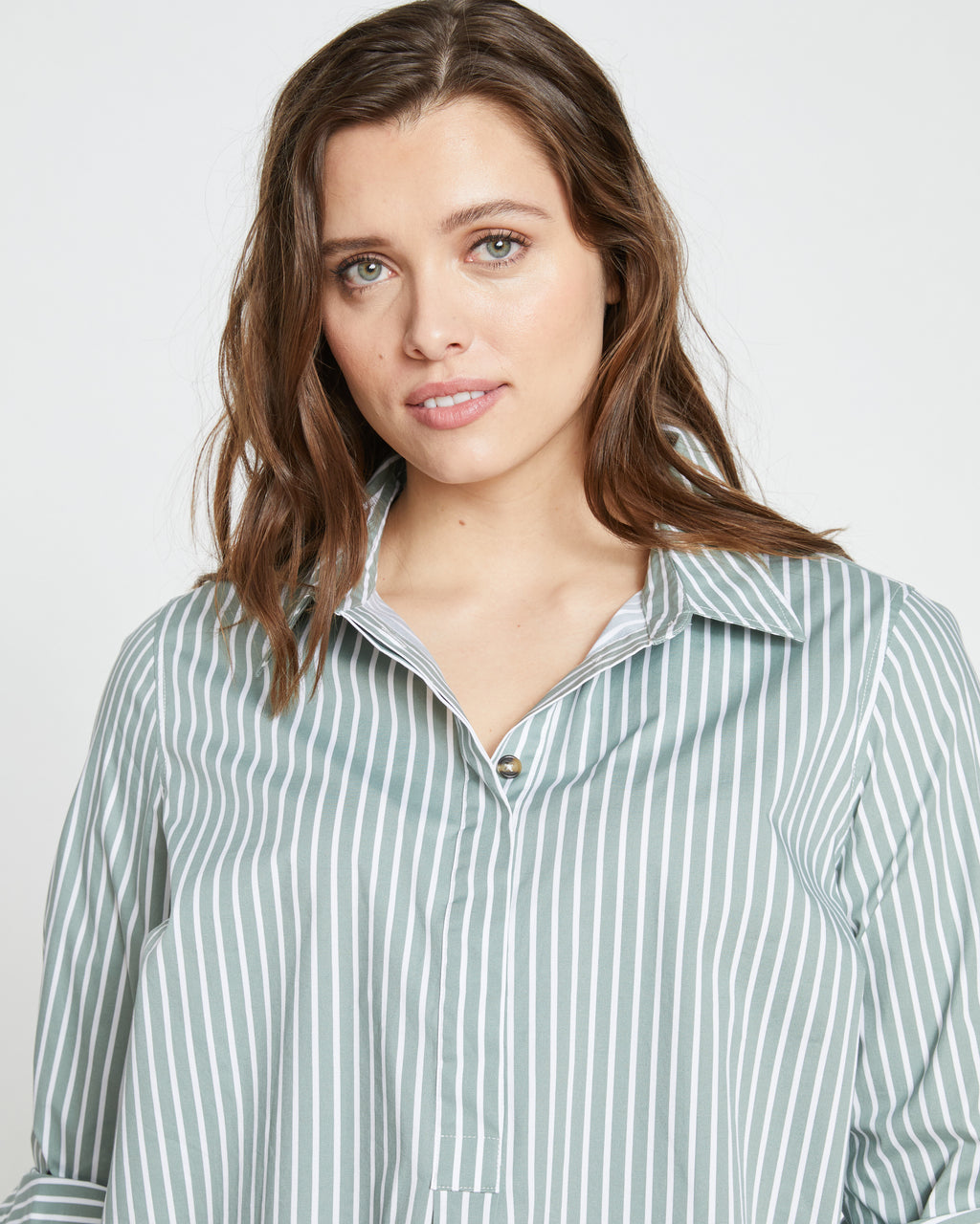 Elbe Popover Stretch Poplin Shirt Classic Fit - Sage/White - image 0