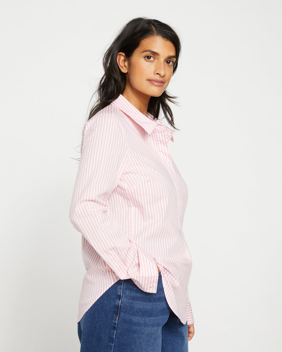 Elbe Popover Stretch Poplin Shirt Classic Fit - Pink/White Stripe Zoom image 3