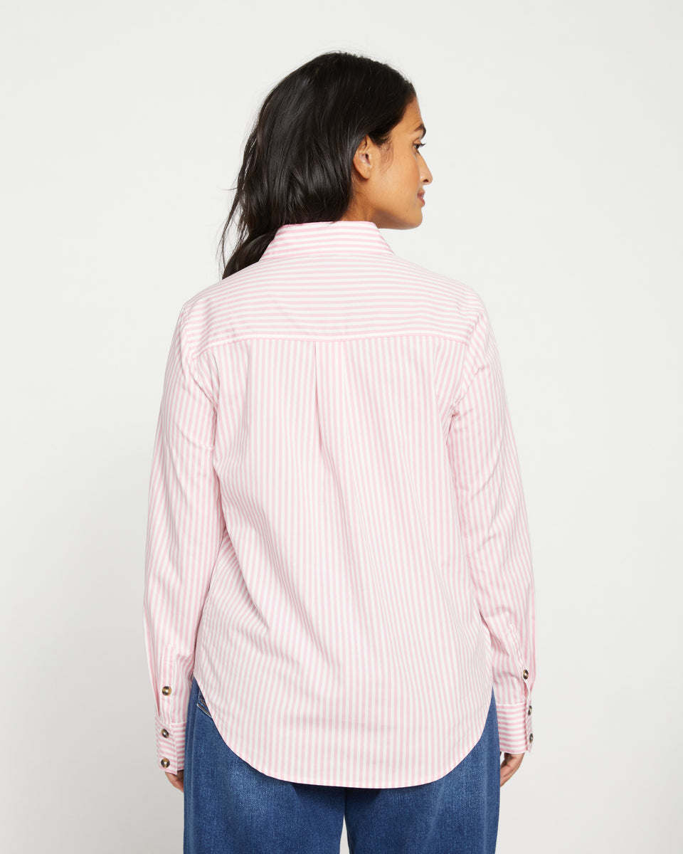 Elbe Popover Stretch Poplin Shirt Classic Fit - Pink/White Stripe Zoom image 4