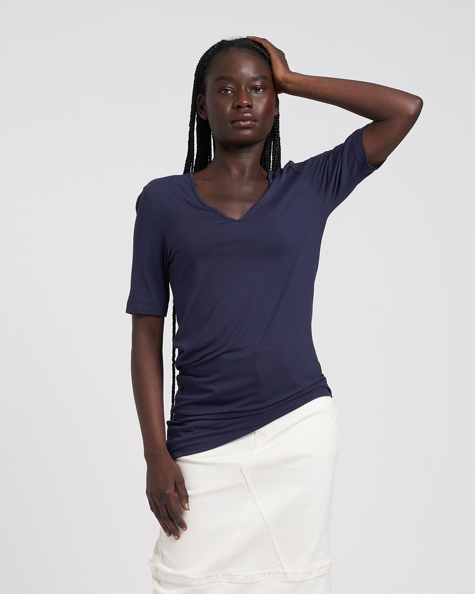 Liquid Jersey Genevette V Neck Top - Navy Zoom image 3