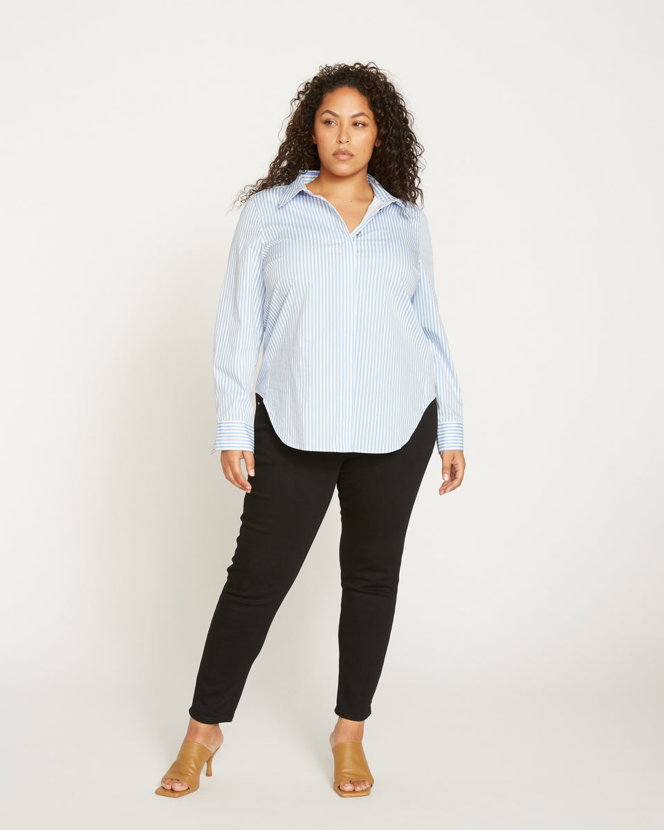 Elbe Stretch Poplin Shirt Classic Fit - Blue/White Stripe Zoom image 2