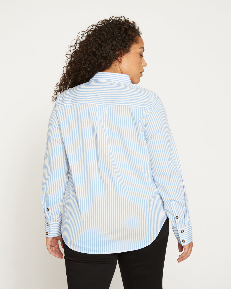 Elbe Stretch Poplin Shirt Classic Fit - Blue/White Stripe Zoom image 5