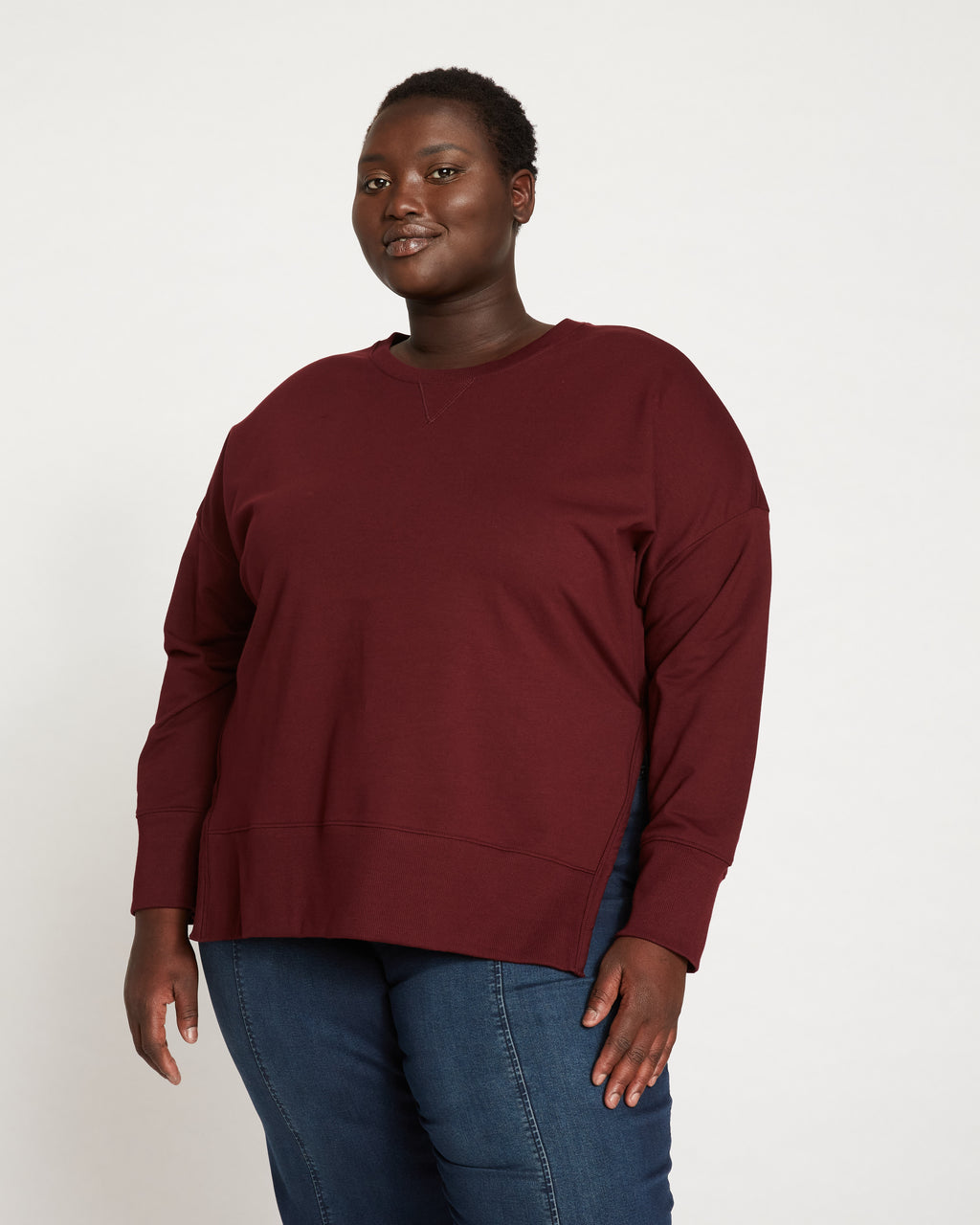 Classic Light Terry Open Side Sweatshirt - Black Cherry - image 1