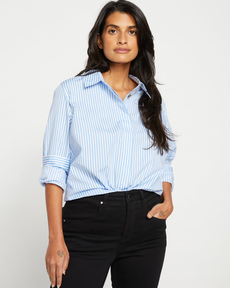 Elbe Stretch Poplin Shirt Classic Fit - Blue/White Stripe Zoom image 6