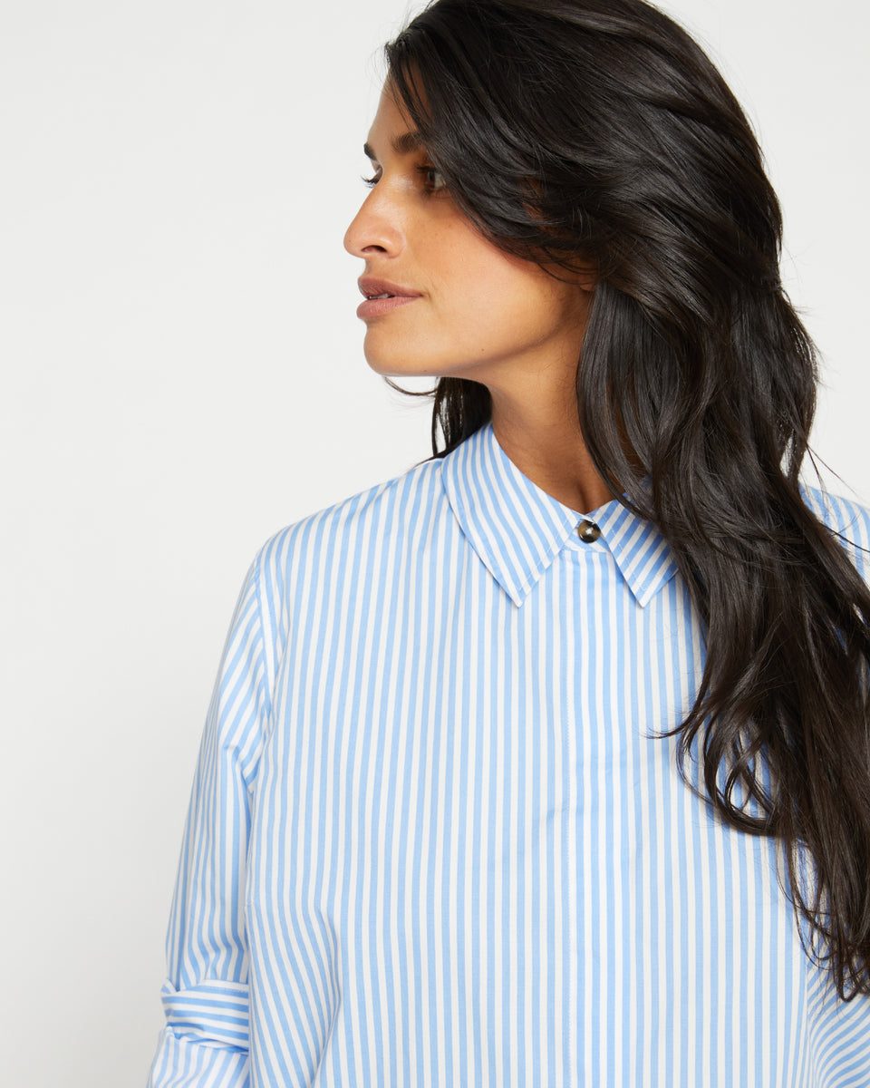 Elbe Stretch Poplin Shirt Classic Fit - Blue/White Stripe Zoom image 7