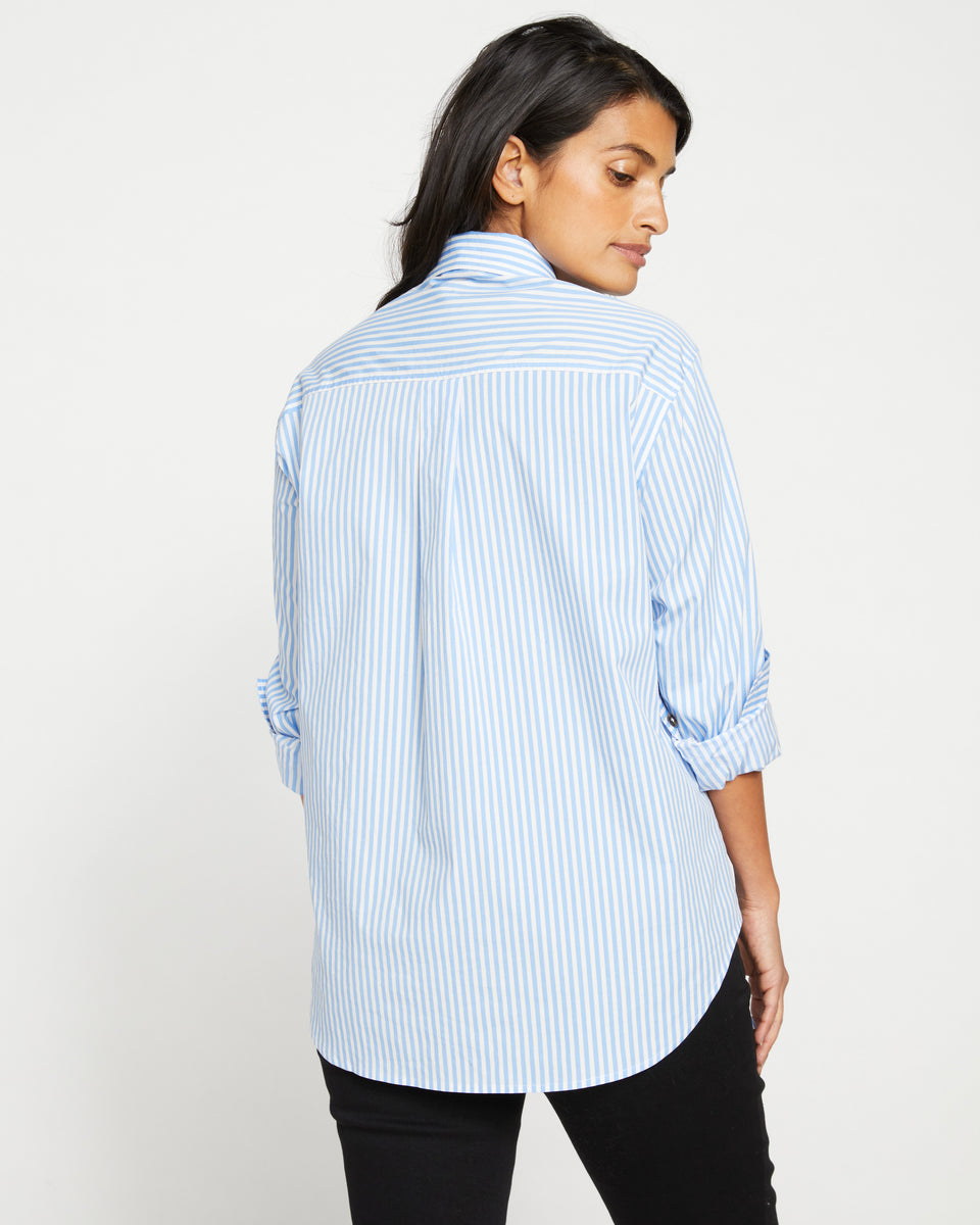 Elbe Stretch Poplin Shirt Classic Fit - Blue/White Stripe Zoom image 9