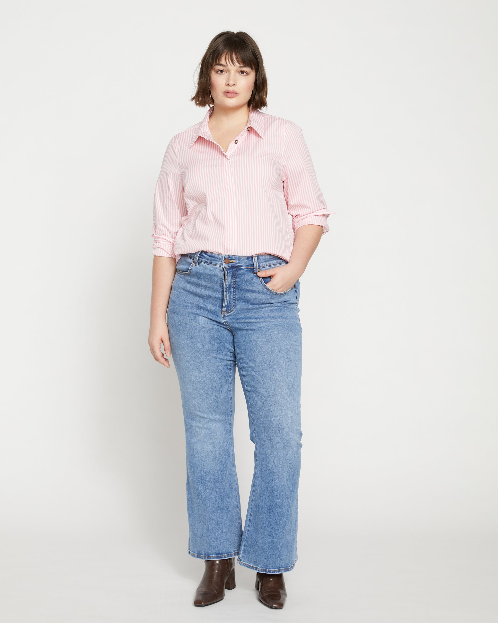 Elbe Stretch Poplin Shirt Classic Fit - Pink/White Stripe | Universal ...