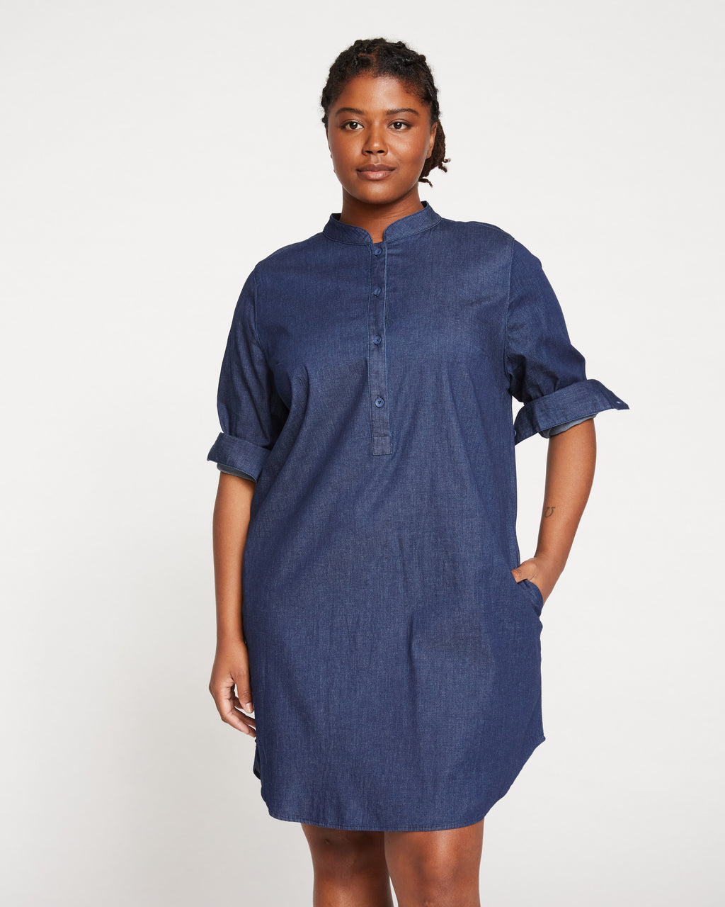 Hannah Stretch Cotton Chambray Shirtdress - Dark Indigo - image 0