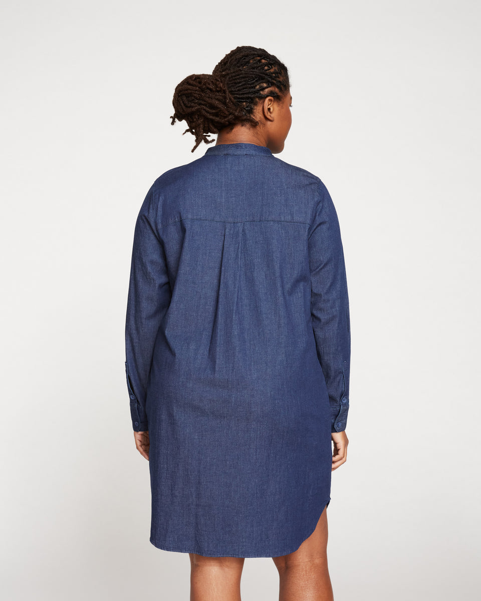 Hannah Stretch Cotton Chambray Shirtdress - Dark Indigo Zoom image 3