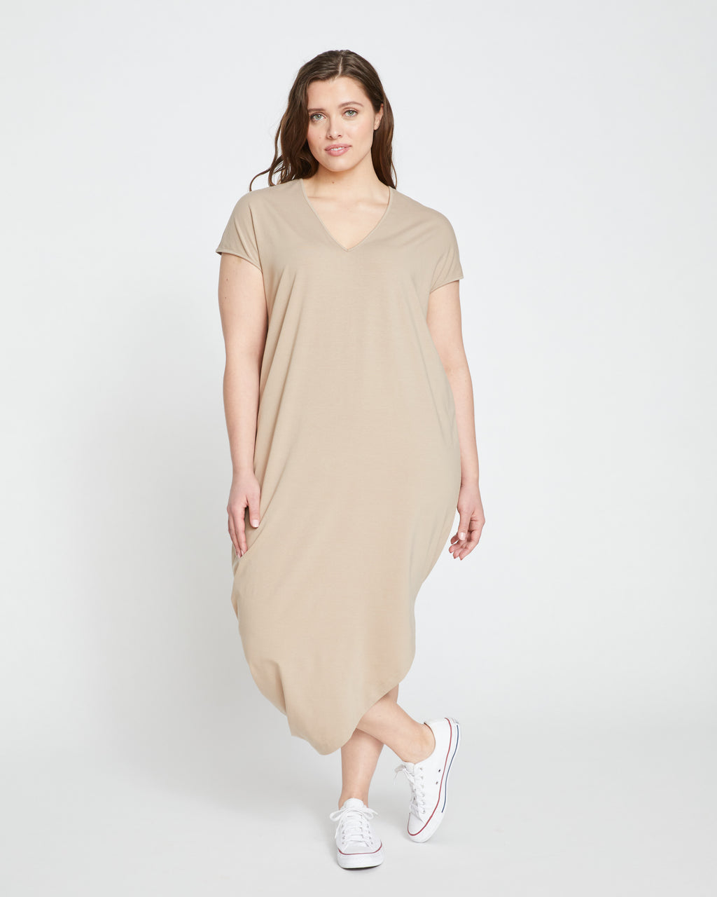 Iconic Geneva V-Neck Dress - Pebble - image 0