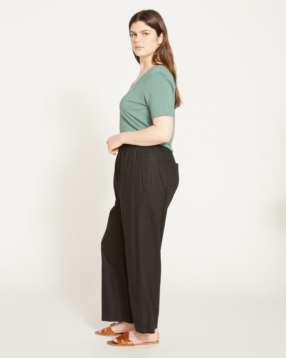 Iris Linen Easy Pull-On Pants - Black Zoom image 3