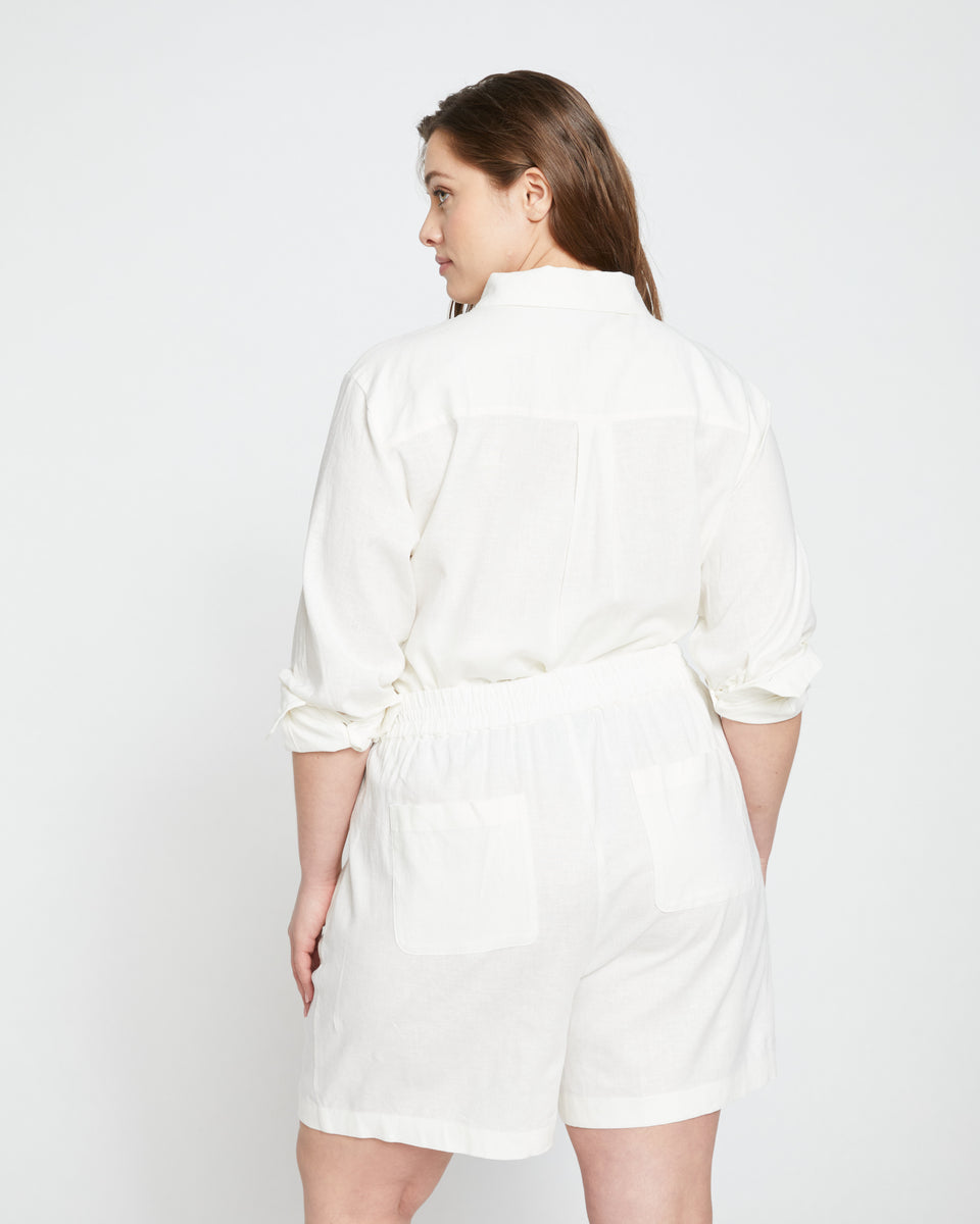 Juniper Linen Easy Pull-On Shorts - White Zoom image 5