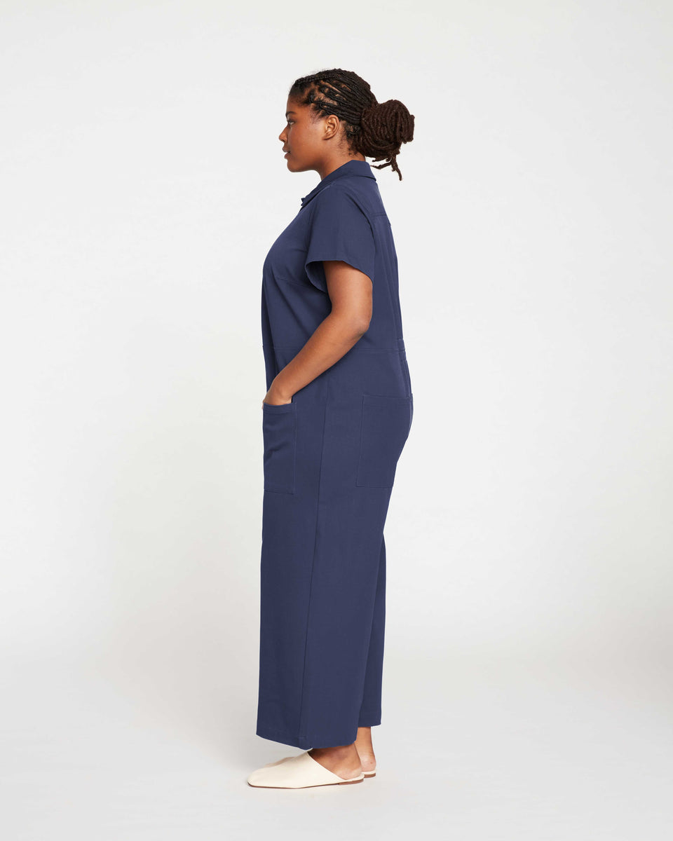 Kate Stretch Cotton Twill Jumpsuit - Navy Zoom image 2
