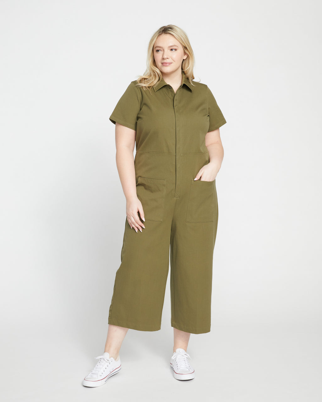 Kate Stretch Cotton Twill Jumpsuit - Ivy - image 0