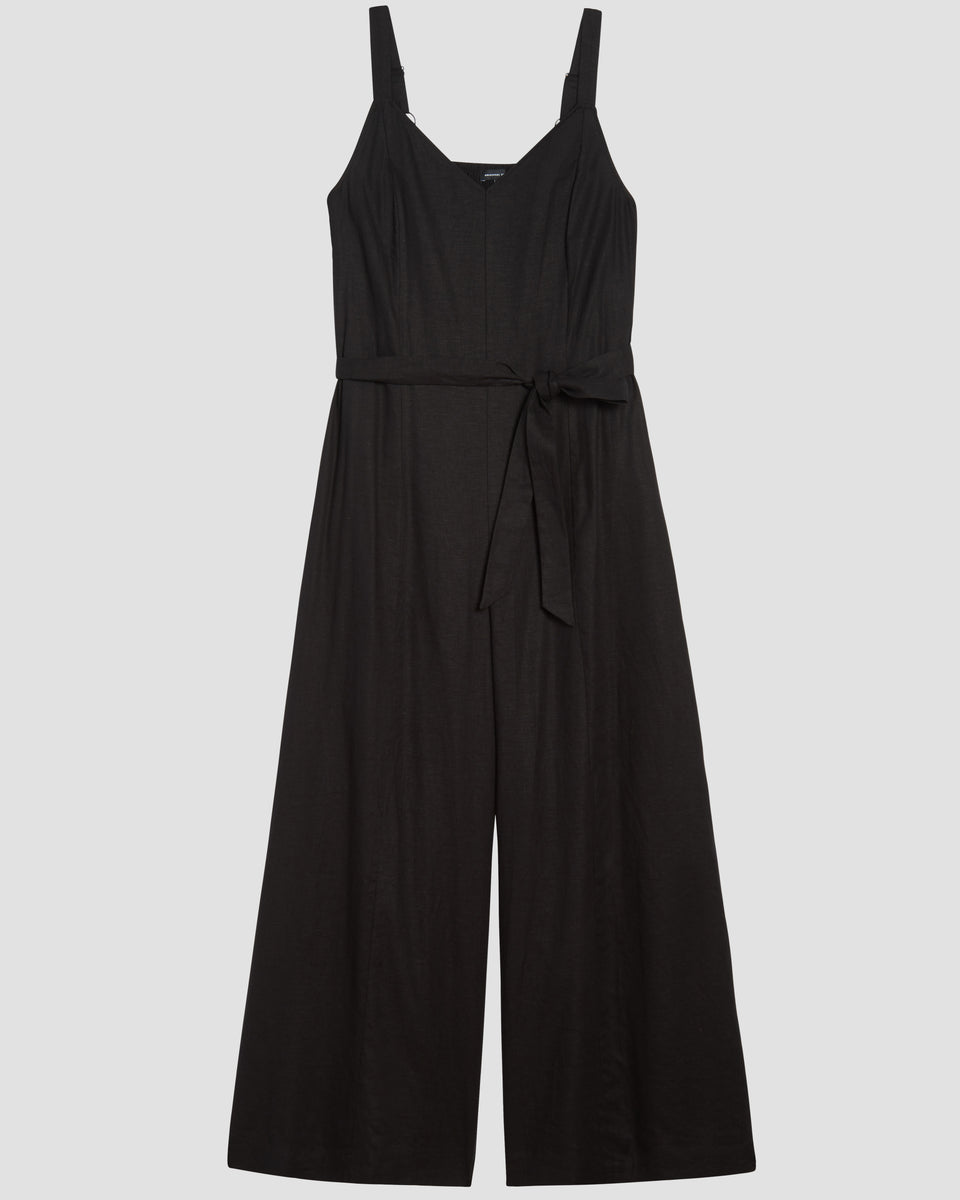 Promenade Linen Jumpsuit - Black Zoom image 1