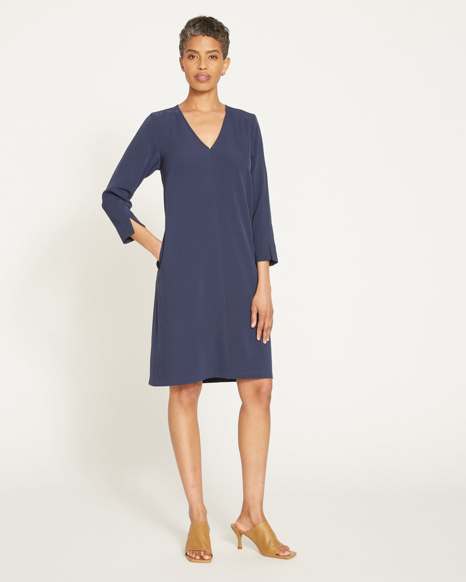 City Stretch Crepe Shift Dress - Navy Zoom image 4