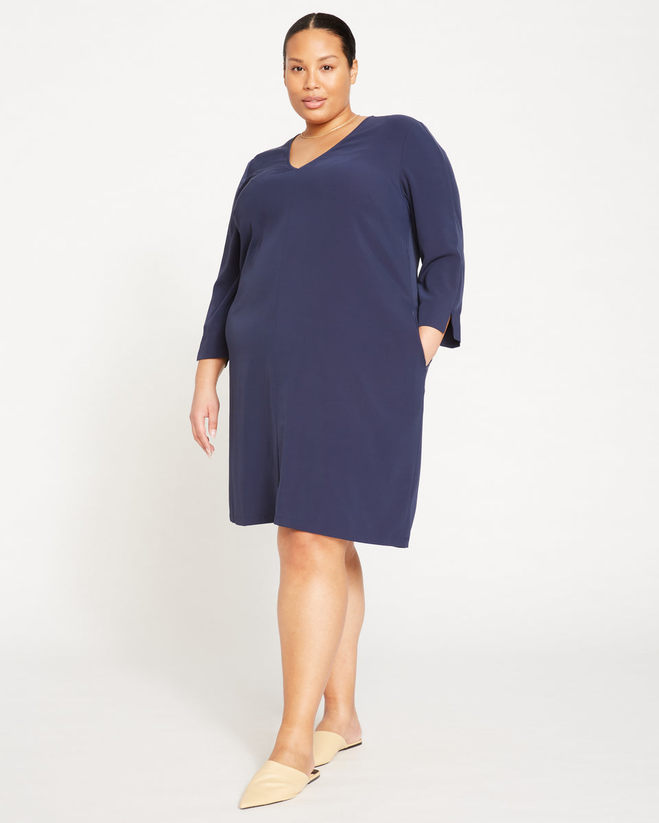 City Stretch Crepe Shift Dress - Navy Zoom image 0