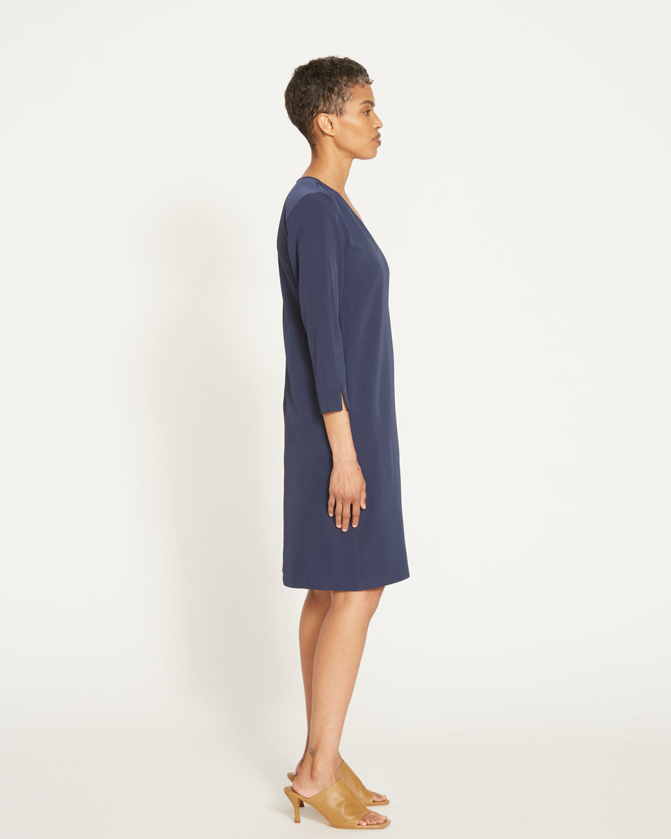 City Stretch Crepe Shift Dress - Navy Zoom image 6