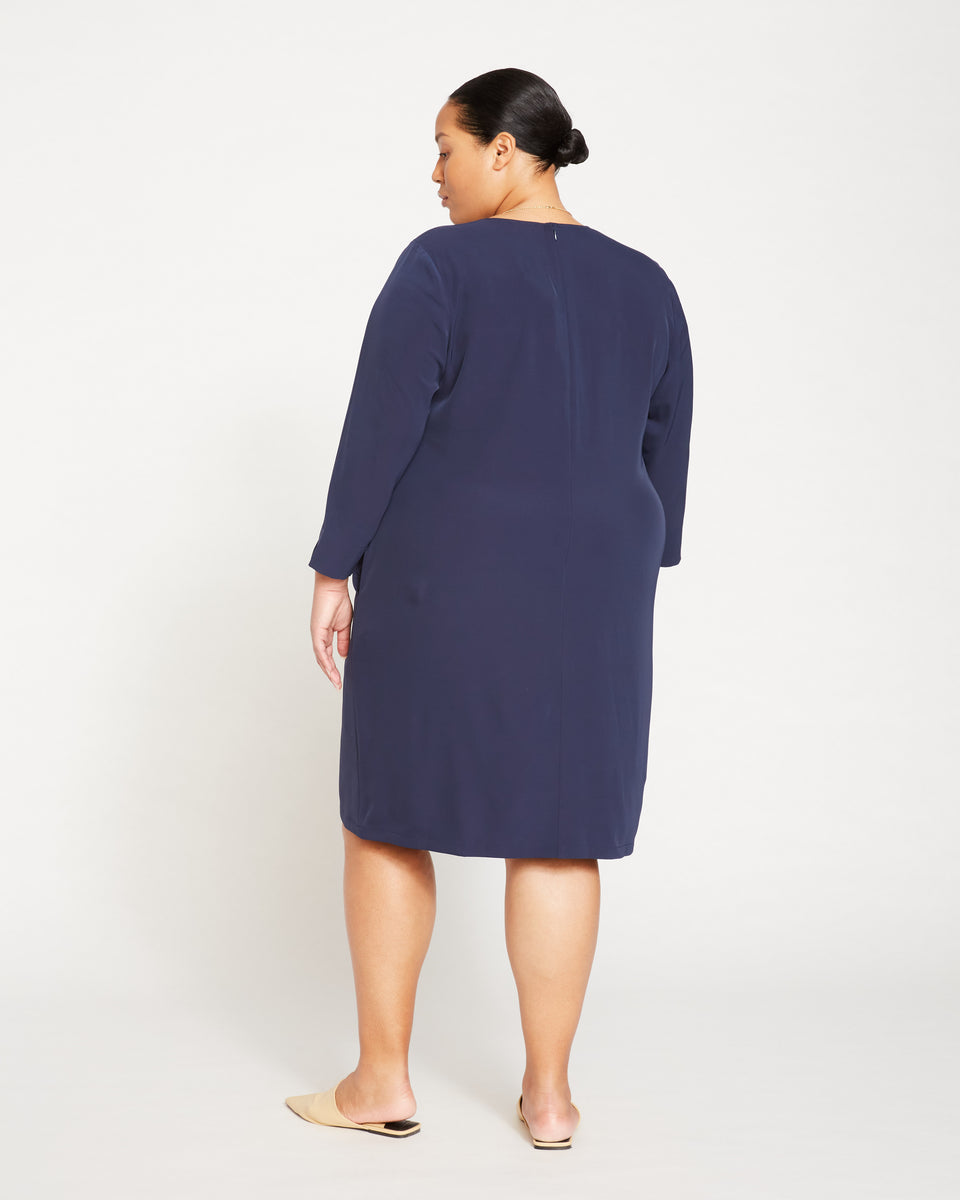 City Stretch Crepe Shift Dress - Navy Zoom image 3