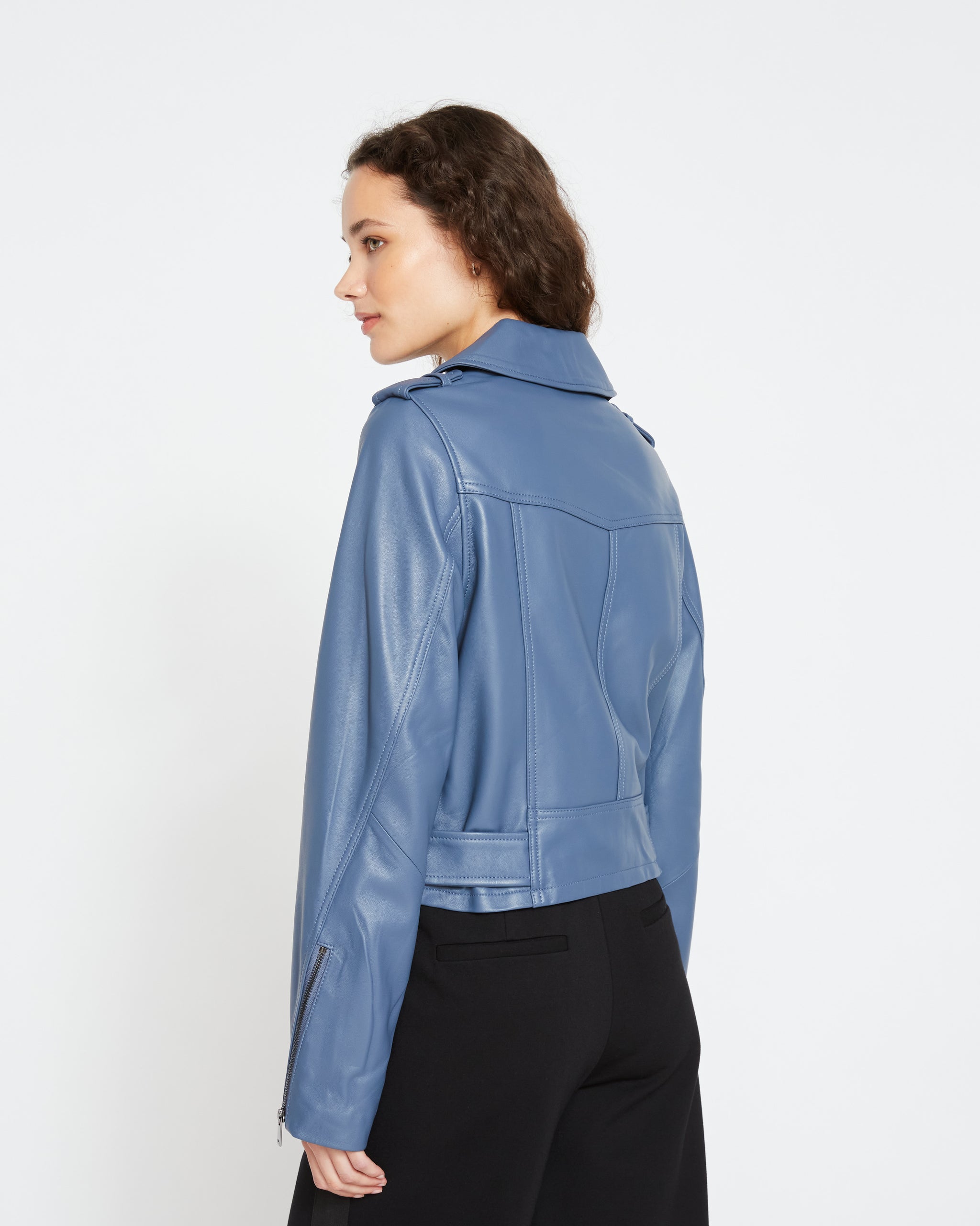 Leeron Leather Moto Jacket - Steel Blue | Universal Standard