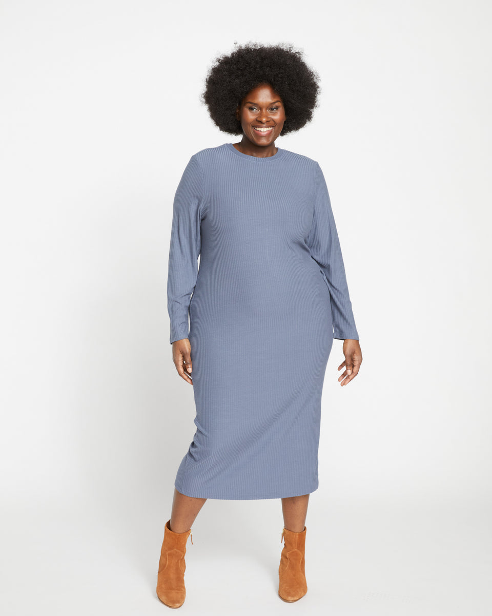 Lexi Long Sleeve Rib Maxi Dress - Steel Blue Zoom image 0