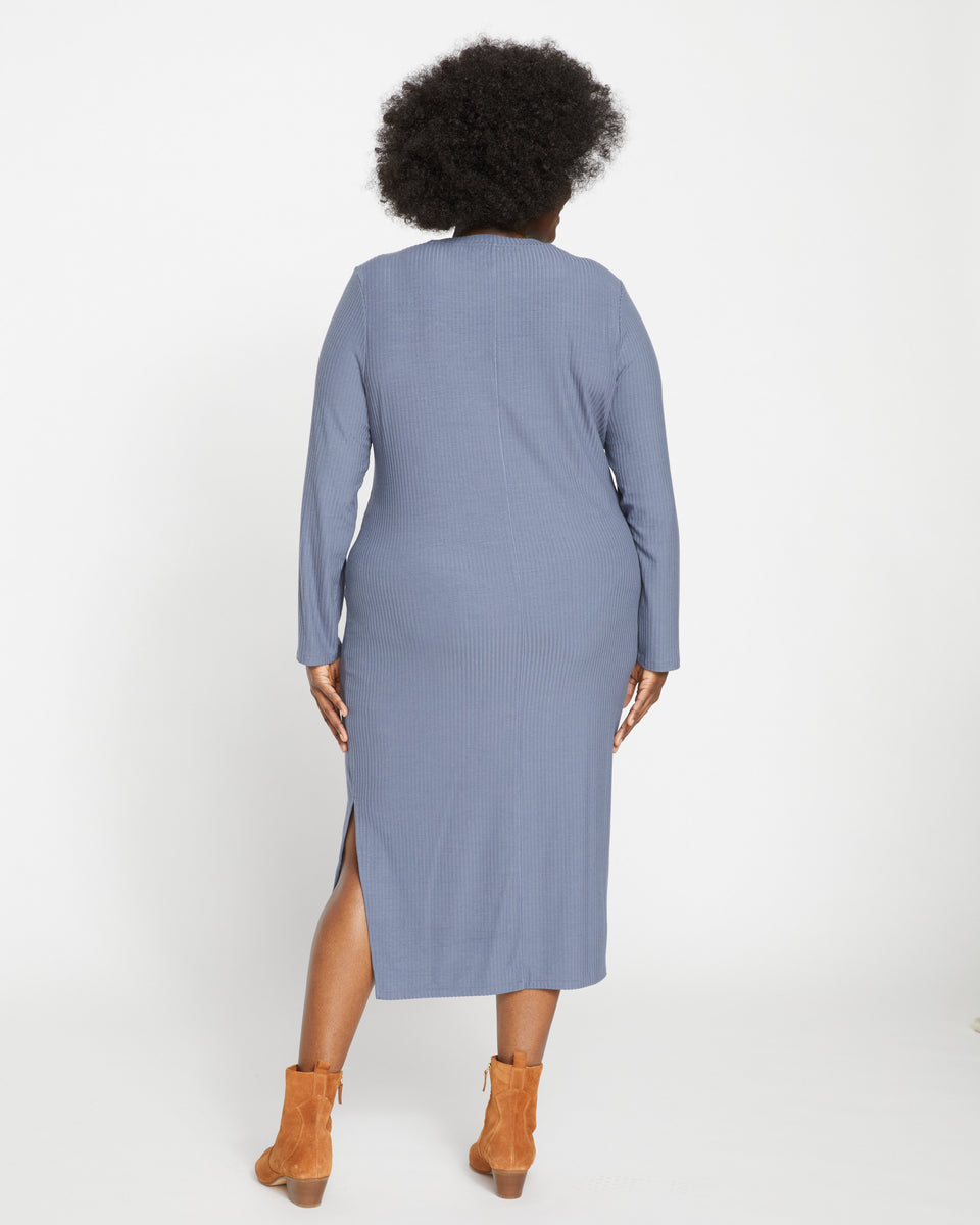 Lexi Long Sleeve Rib Maxi Dress - Steel Blue Zoom image 3