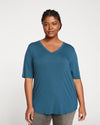 Lily Liquid Jersey V-Neck Stovepipe Tee - Teal thumbnail 0