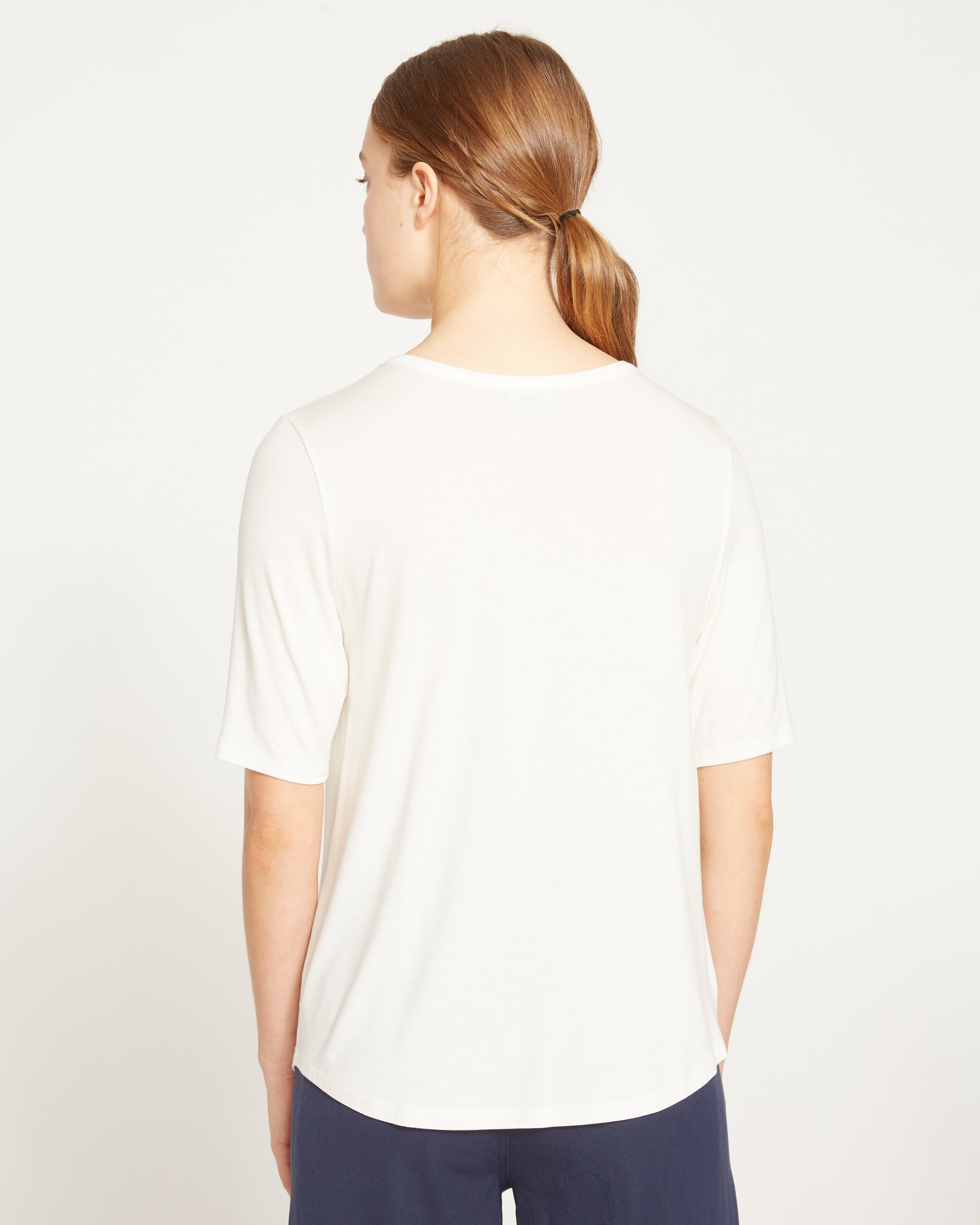 Lily Liquid Jersey V-Neck Stovepipe Tee - White | Universal Standard