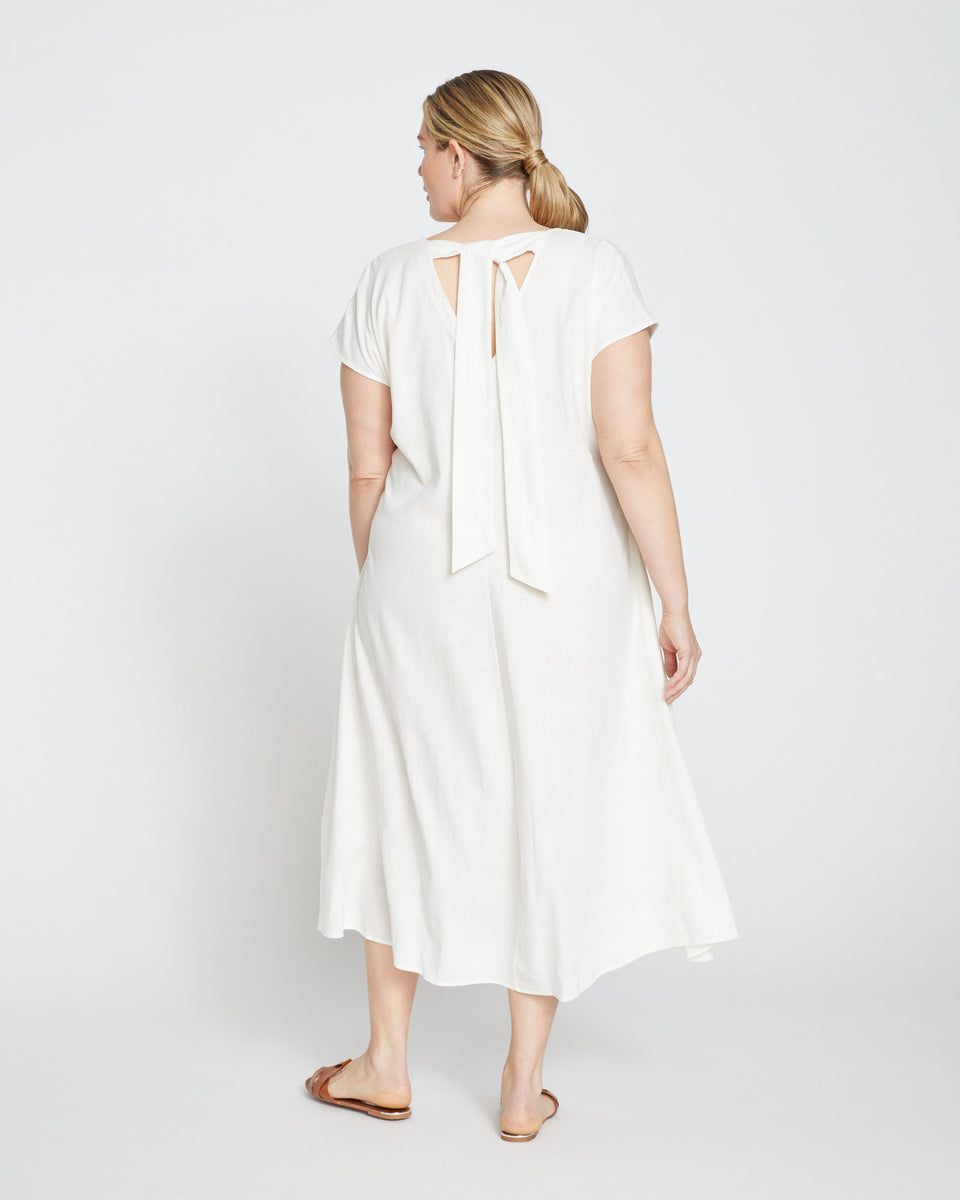 Louvre Bow Back Linen Dress - White Zoom image 0