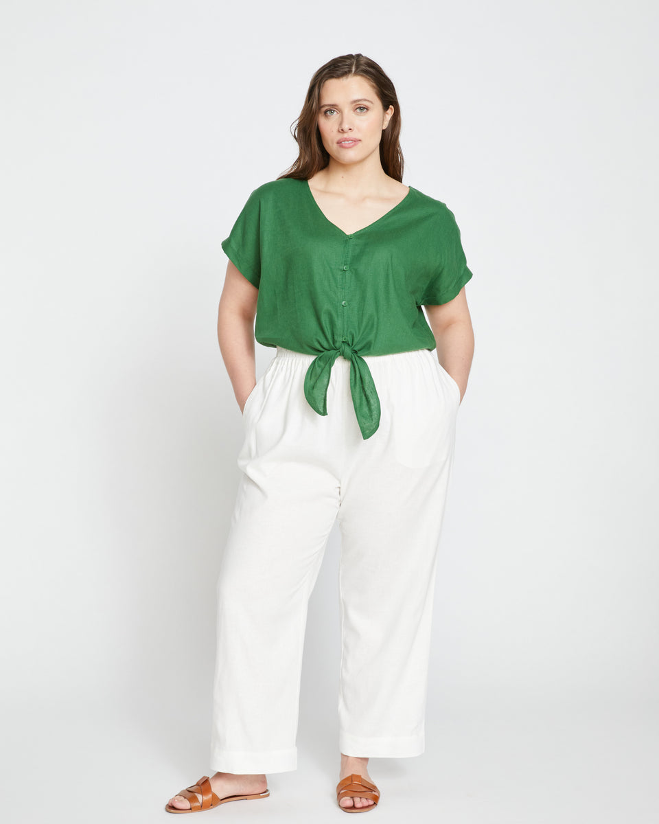 Tropez Tied Linen Crop Top - Jardin Zoom image 1