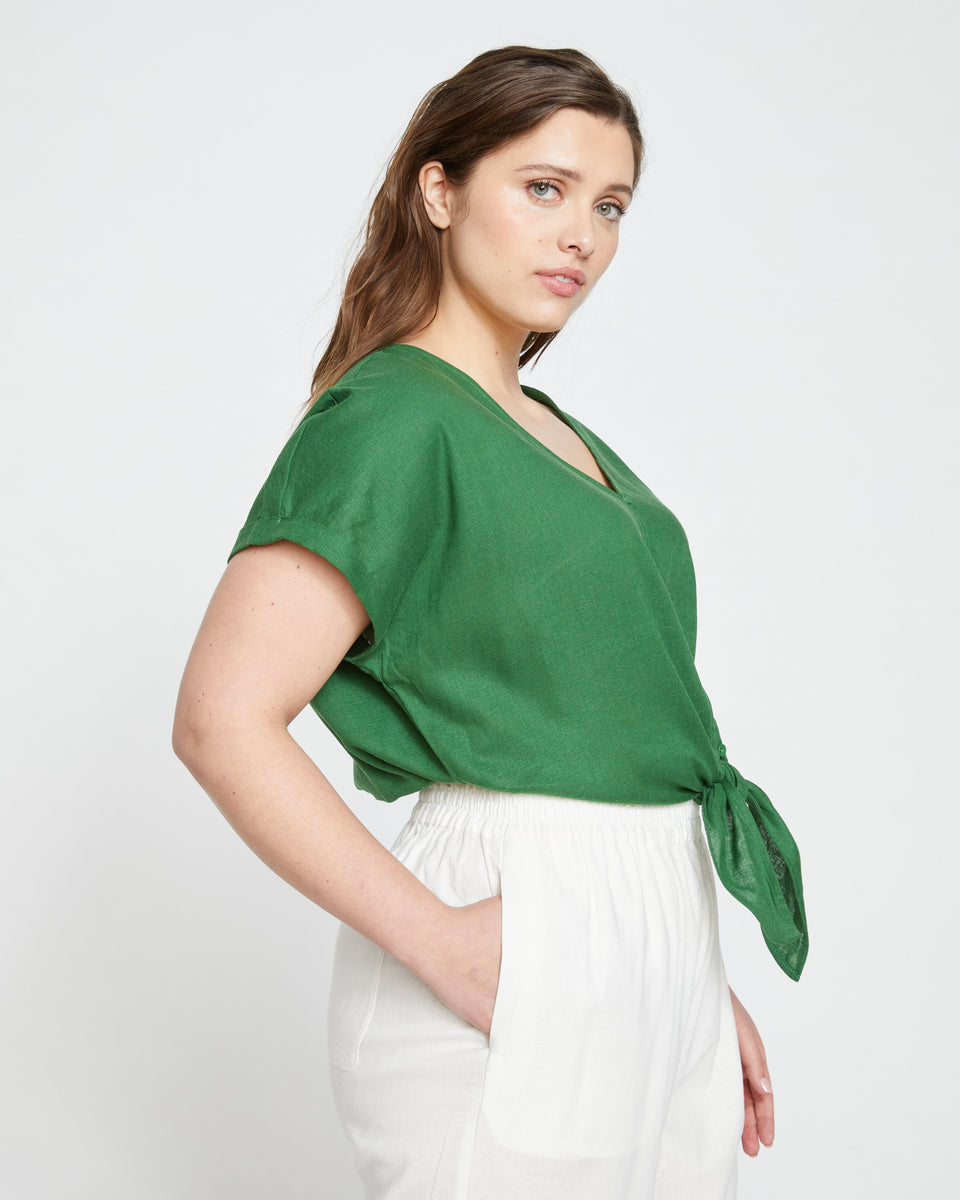 Tropez Tied Linen Crop Top - Jardin Zoom image 2