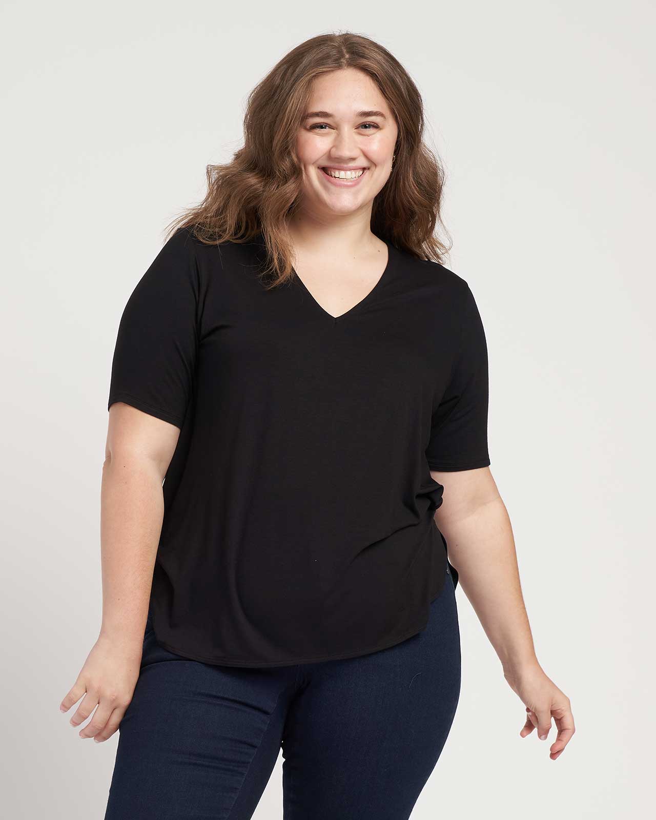 Liquid Jersey Emma V Neck Easy Tee - Black | Universal Standard