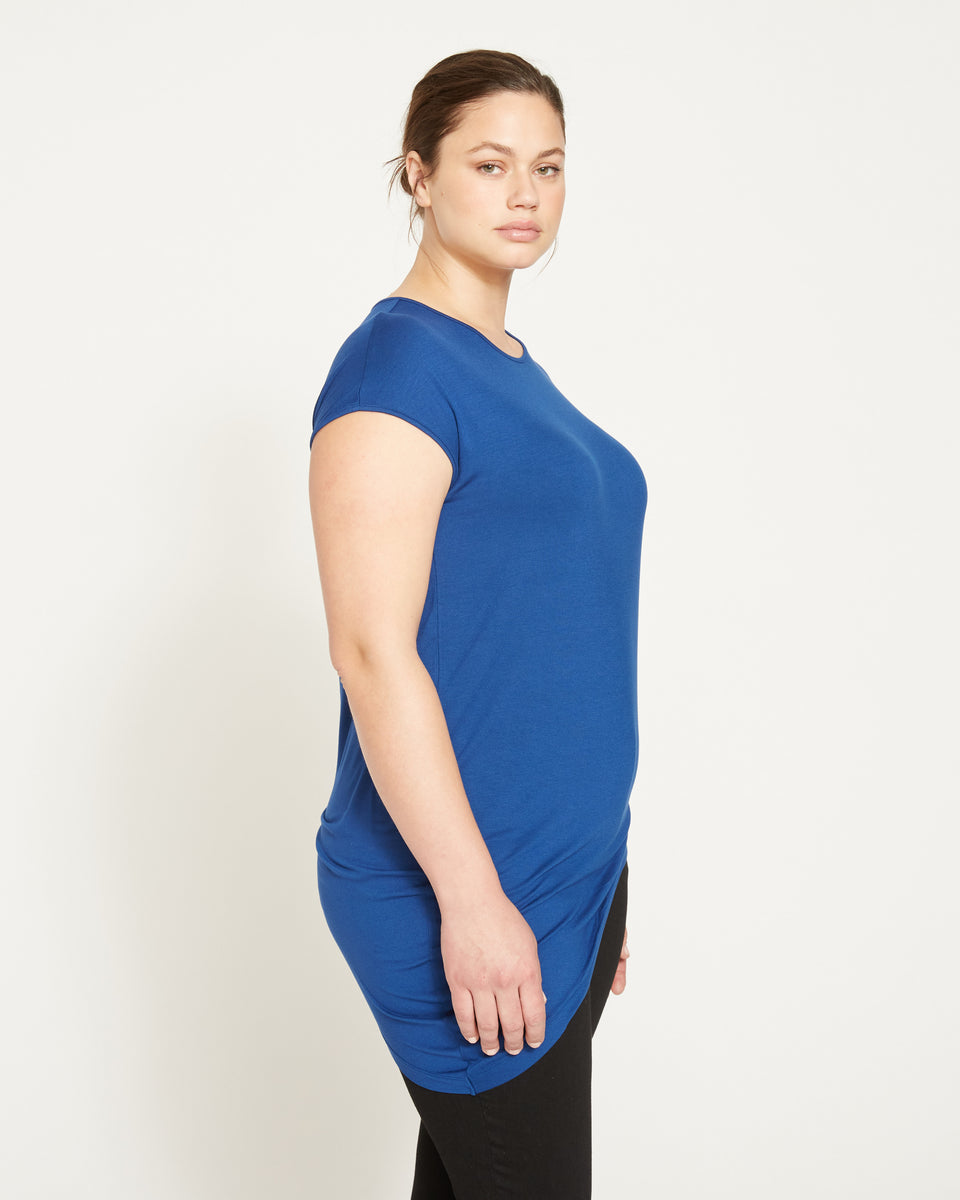 Liquid Jersey Crew Neck Genevette Top - True Blue Zoom image 3