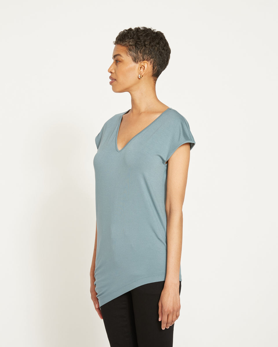 Liquid Jersey V-Neck Genevette Top - Storm Zoom image 6