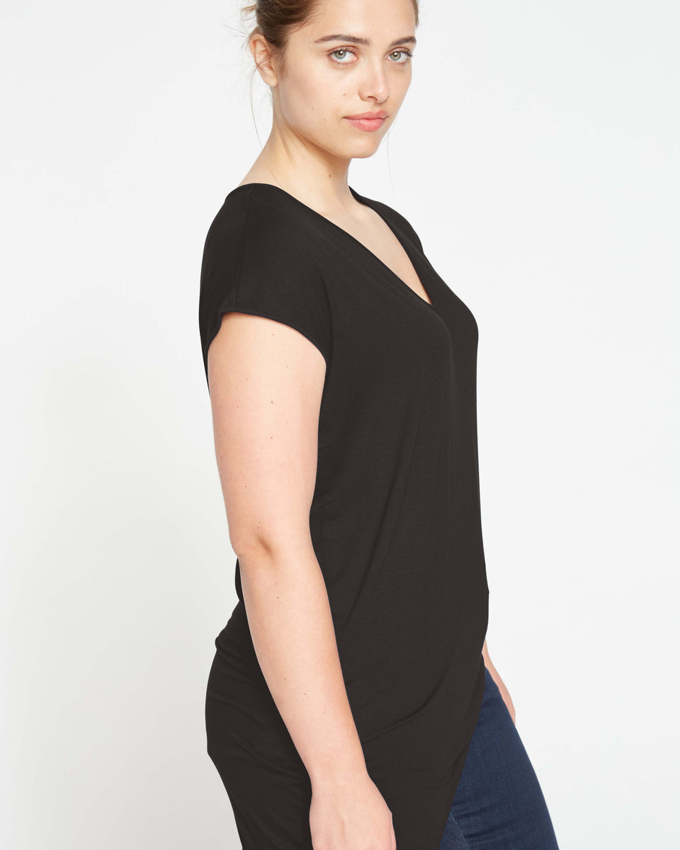 Liquid Jersey V-Neck Genevette Top - Black Zoom image 2