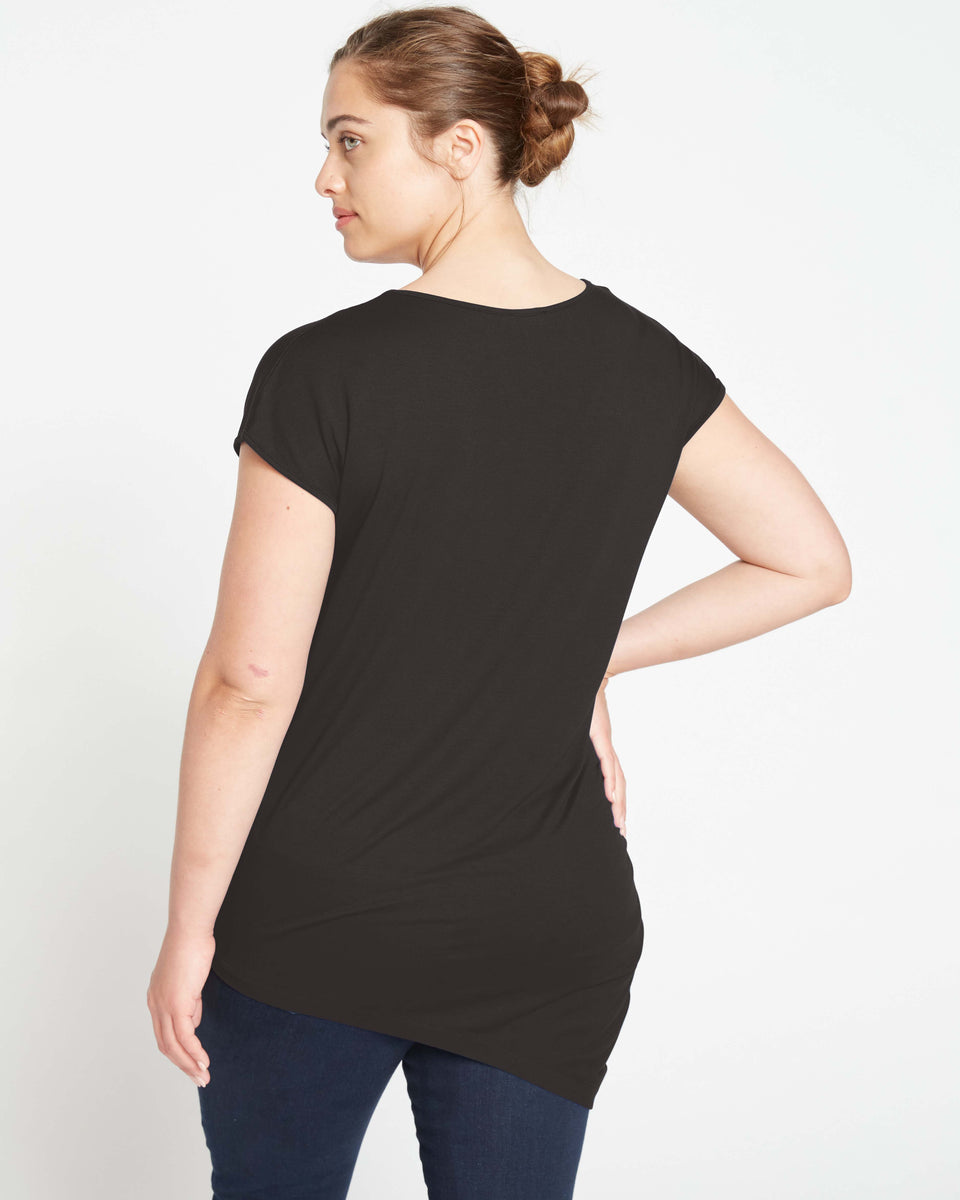 Liquid Jersey V-Neck Genevette Top - Black Zoom image 3