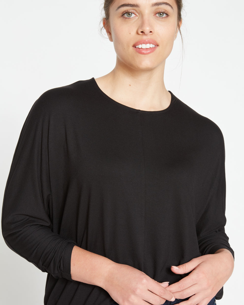 Liquid Jersey Crew Neck Dolman Top - Black Zoom image 0