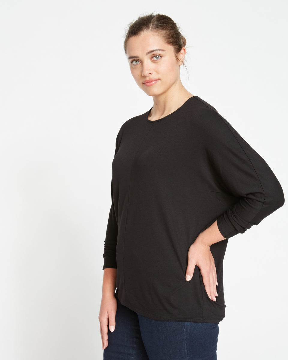 Liquid Jersey Crew Neck Dolman Top - Black Zoom image 1