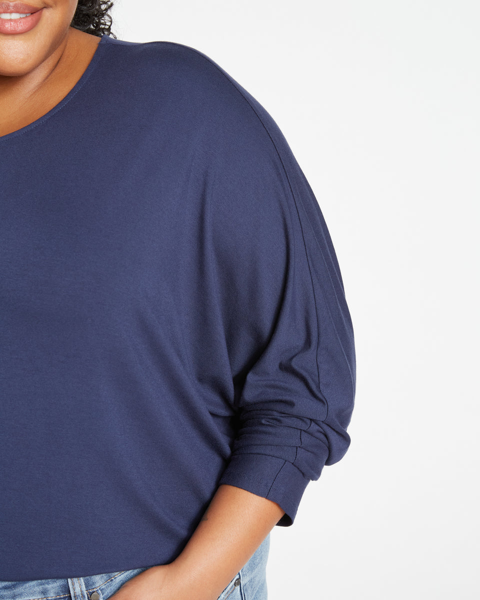 Liquid Jersey Crew Neck Dolman Top - Navy Zoom image 2